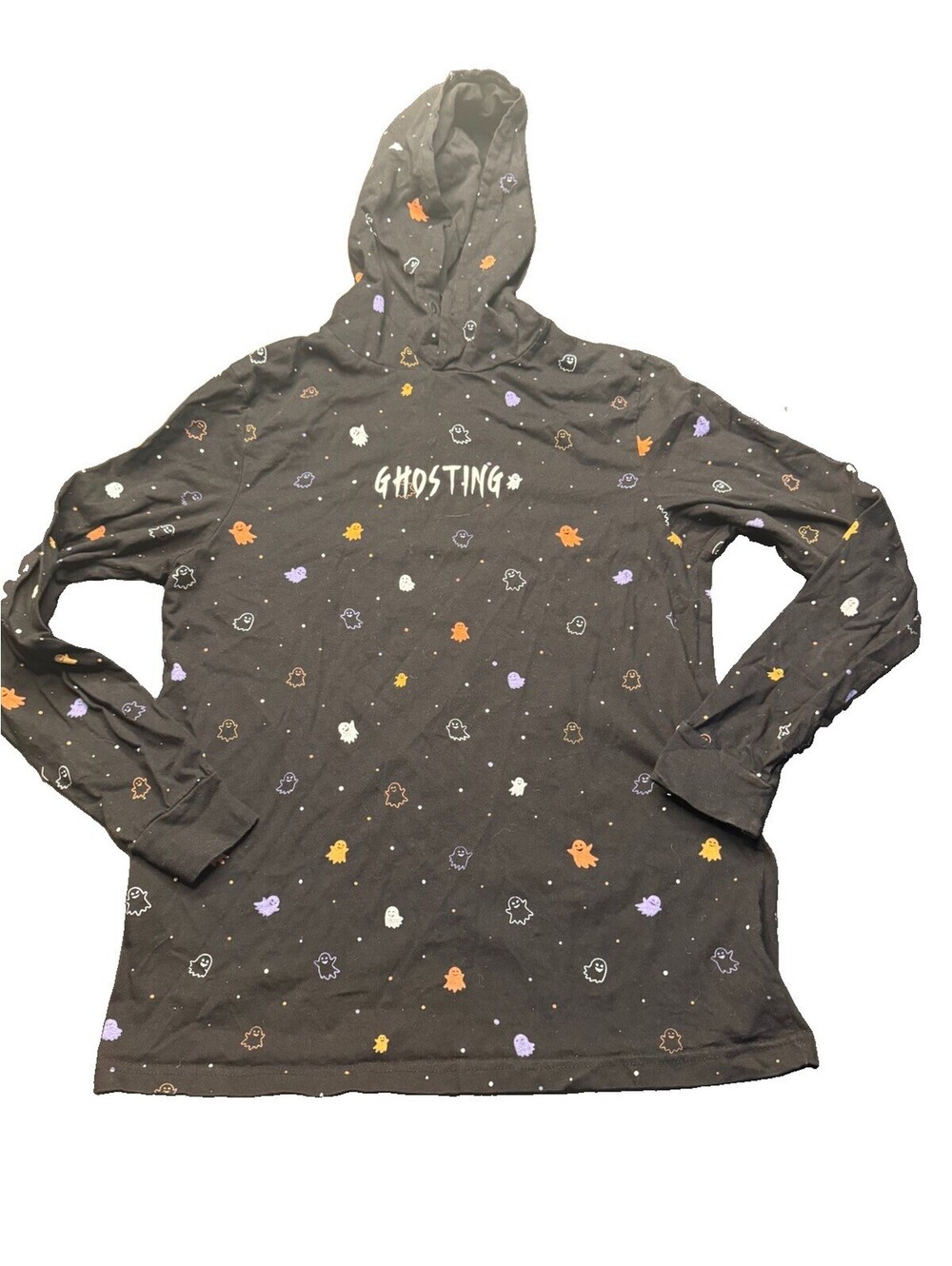 Denim & Flower Halloween Hooded T Shirt Size Medium Ghosting Preowned